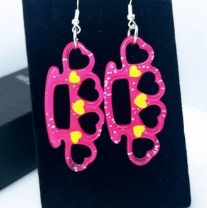 SOLD Large Kawaii Pink Brass Knuckles Earrings